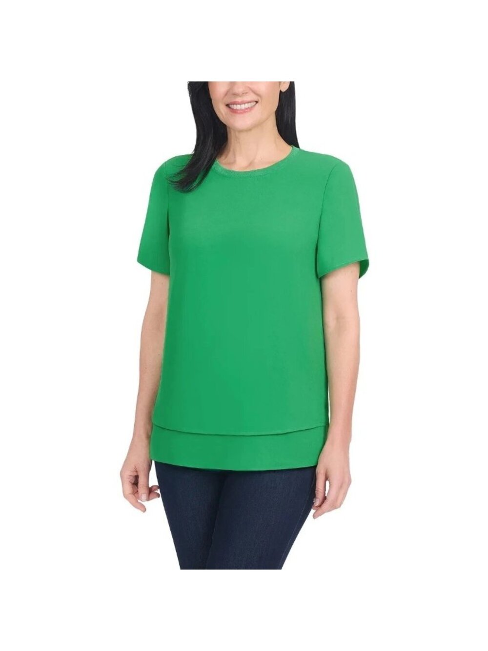 NWT Hilary Radley Women's XS Green Layered Chiffon Top